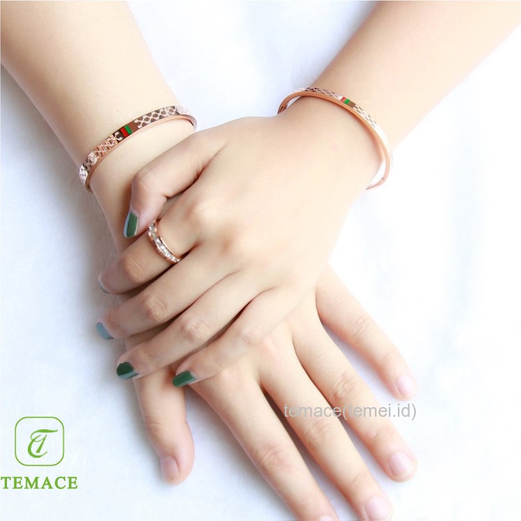 Gelang Titanium Premium Kulit asli Baja tahan karat Menenun Tombol Wanita bracelet wedding