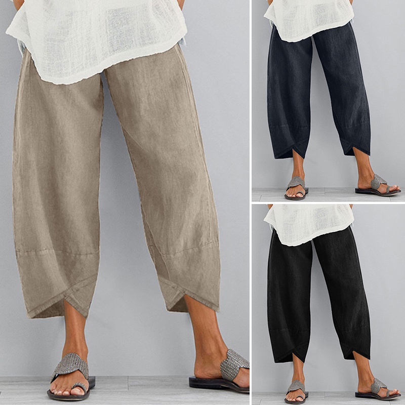 ZANZEA Women Elastic Waist Casual Loose Baggy Pants Harem Pants