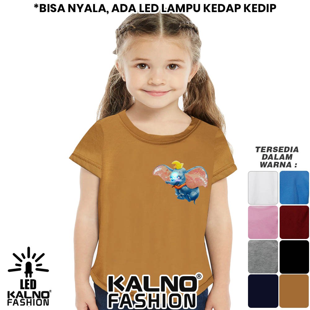 baju anak gambar gajah 1 LED umur 1 - 7 tahun, baju anak karakter bisa nyala