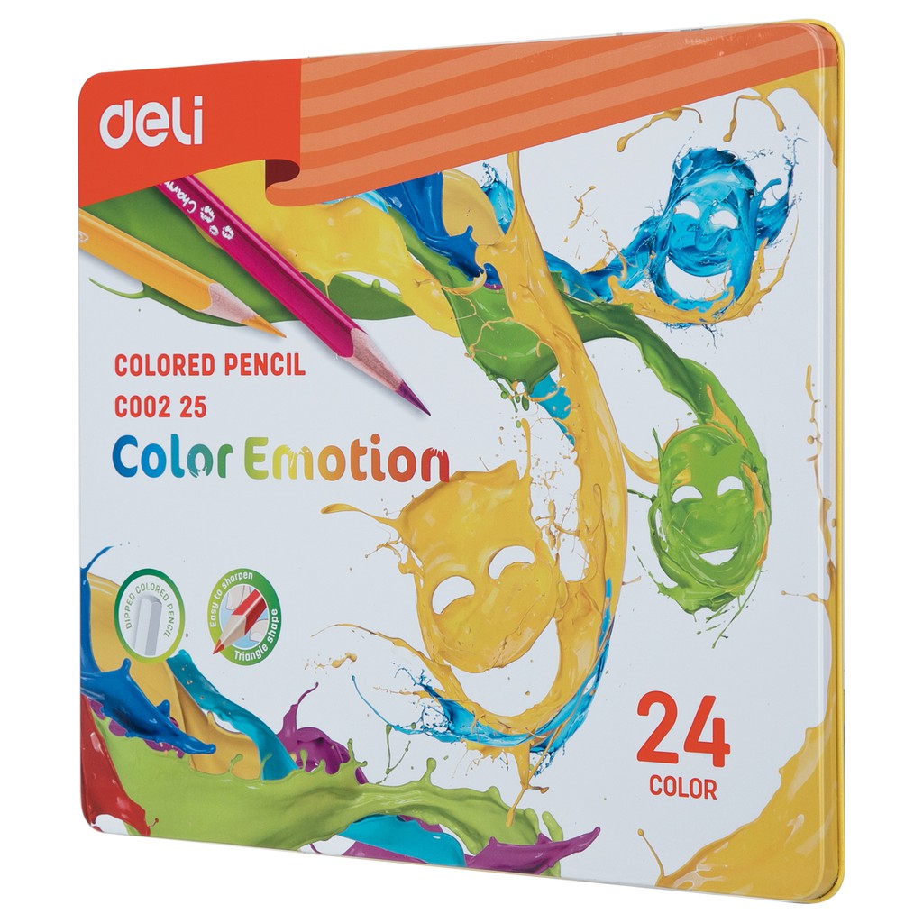 Deli Pensil Warna Halus 24 Warna Bentuk Segitiga Ergonomis EC00225-5