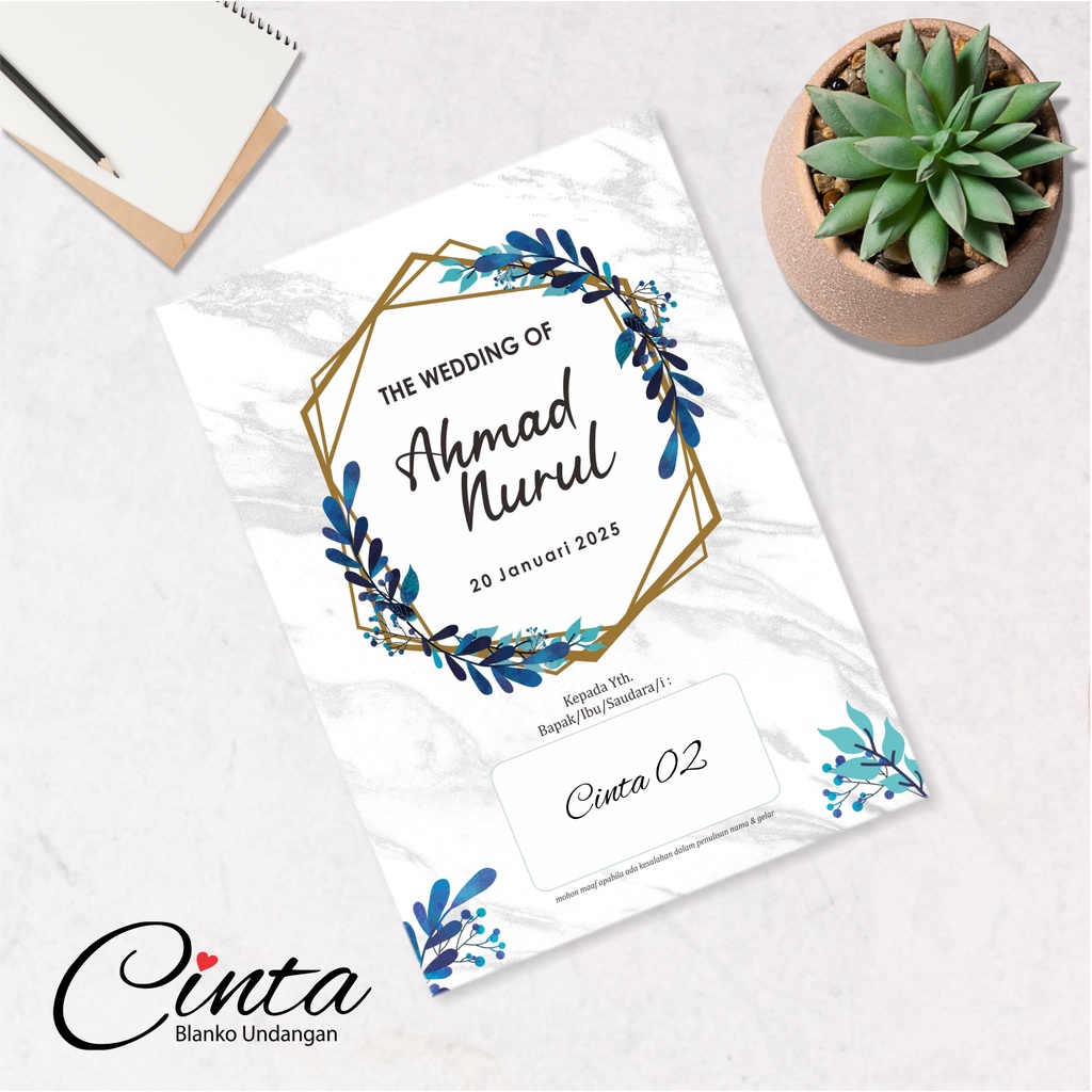 BLANGKO UNDANGAN KOSONG CINTA 02 - UNDANGAN WATERCOLOR MURAH