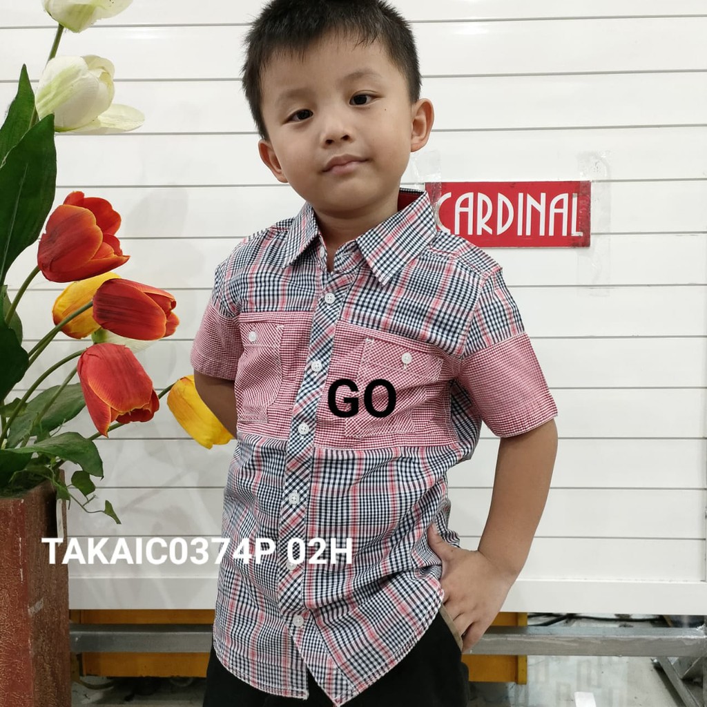 gof KR CARDINAL KIDS KEMEJA Anak Baju Casual Atasan Hem Anak Laki Laki Motif Garis Lengan Pendek