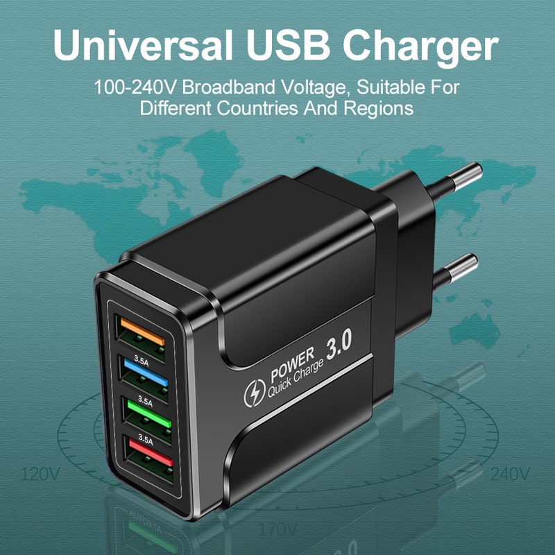 Adapter Charger Dinding 4 Port USB 3.0 4.0 Fast Charging Plug US / EU Untuk Xiaomi / Huawei