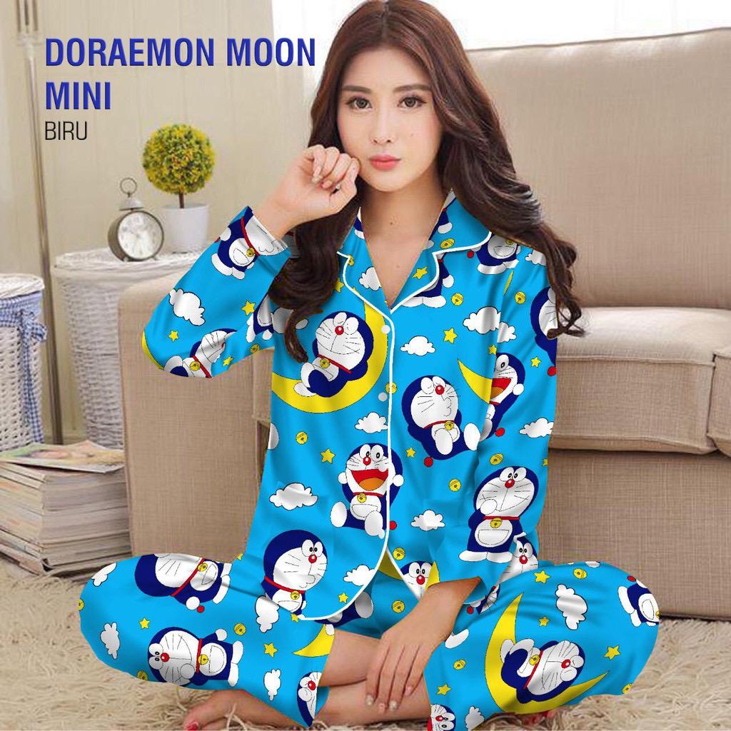 PIYAMA WANITA / BAJU TIDUR WANITA MOTIF LENGAN PANJANG MOTIF KOTAK PP-PP EMONMINI BLUE