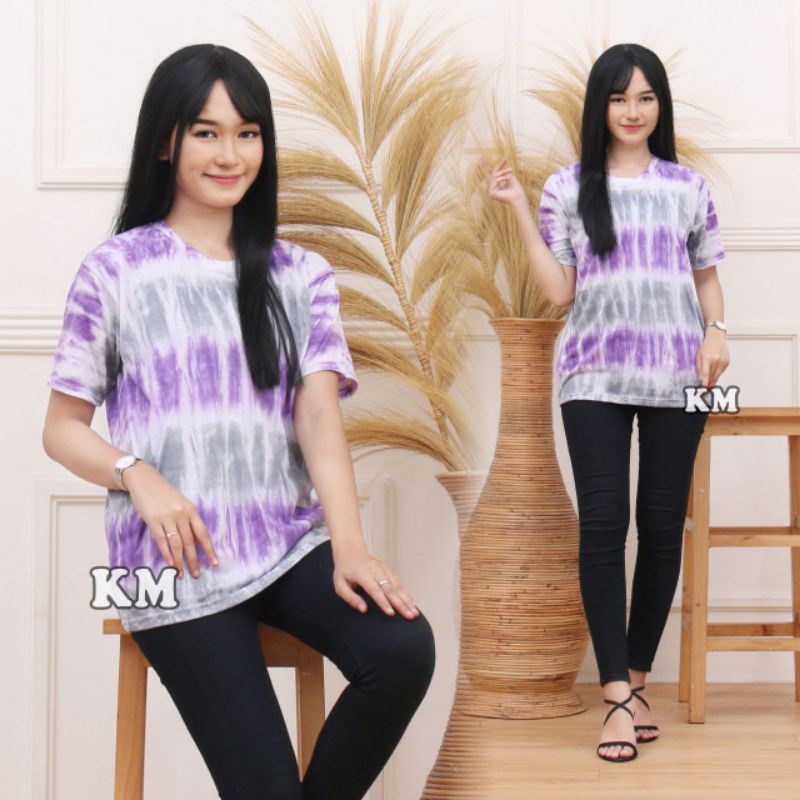 Kaos Wanita Murah Lengan Pendek Tshirt Motif Batik Abstrak Baju Olahraga Cewek Santai Tie Dye Kekinian Terbaru Ukuran Size M L XL Harga Murah Grosir Bahan Combed Halus
