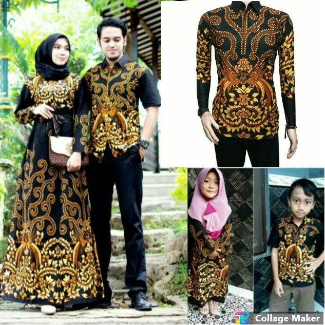 Baju Batik Couple Gamis Batik Keluarga 2 Anak Motif Sogan Modern Bi3 Motif Pari Ngadek Terbaru