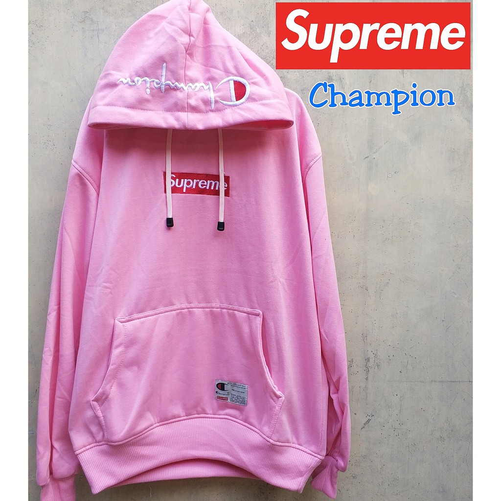 supreme champion hoodie pink