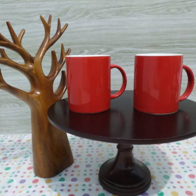 mug/gelas keramik warna luar merah dalam putih