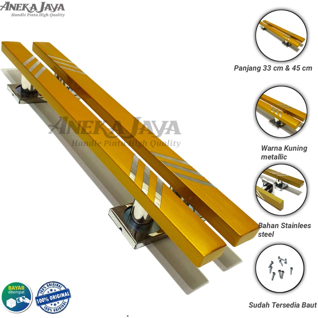 Handle pintu rumah set kunci panjang 33 cm 45 cm / Gagang pintu Rumah / Pegangan pintu rumah kuning