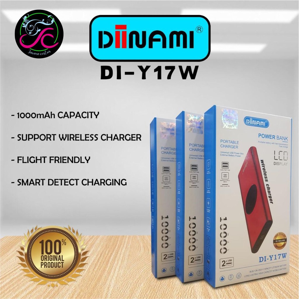BM105 Powerbank diinami Y17W real 10000MAH + wireless charger power bank JW1300