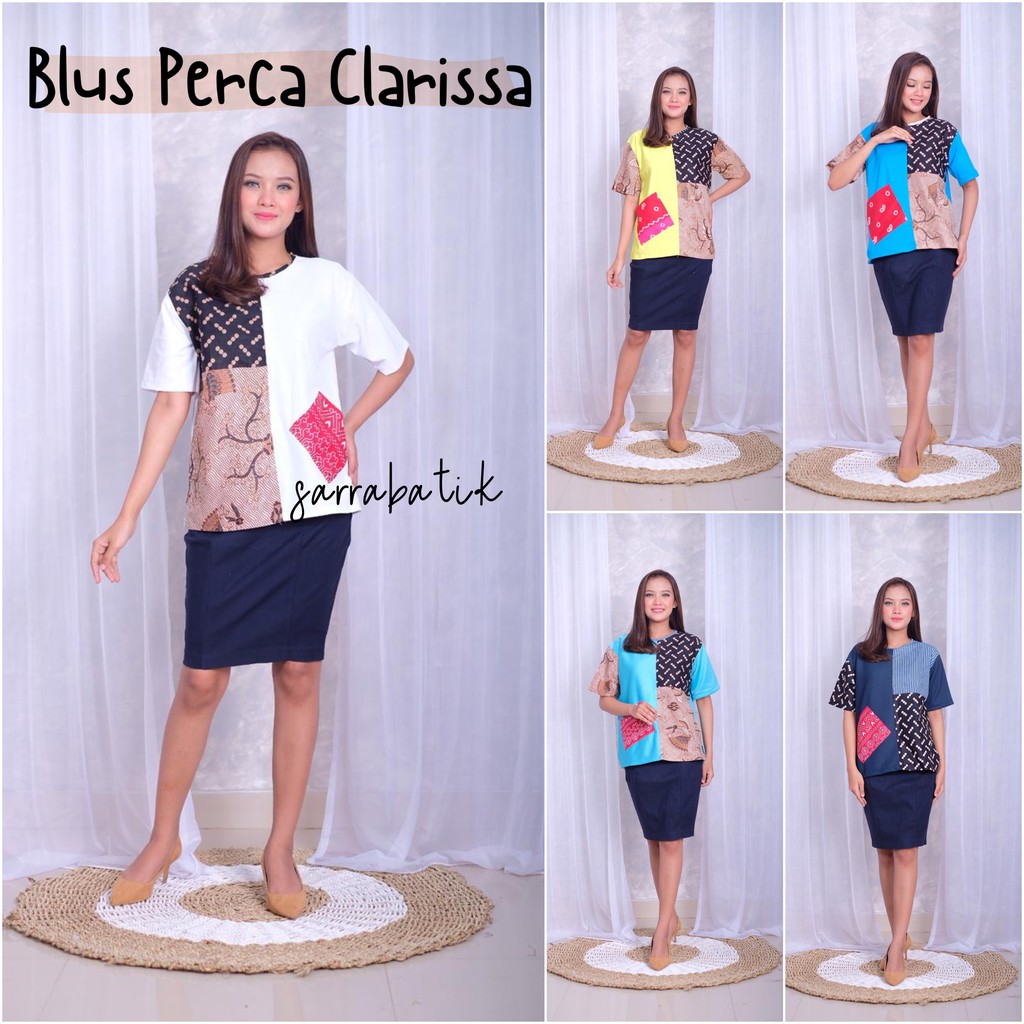 Blus Perca Clarissa Batik Kombi Atasan Koas Scuba Warna Modern Casual Kerja Seragam Kantor Pesta