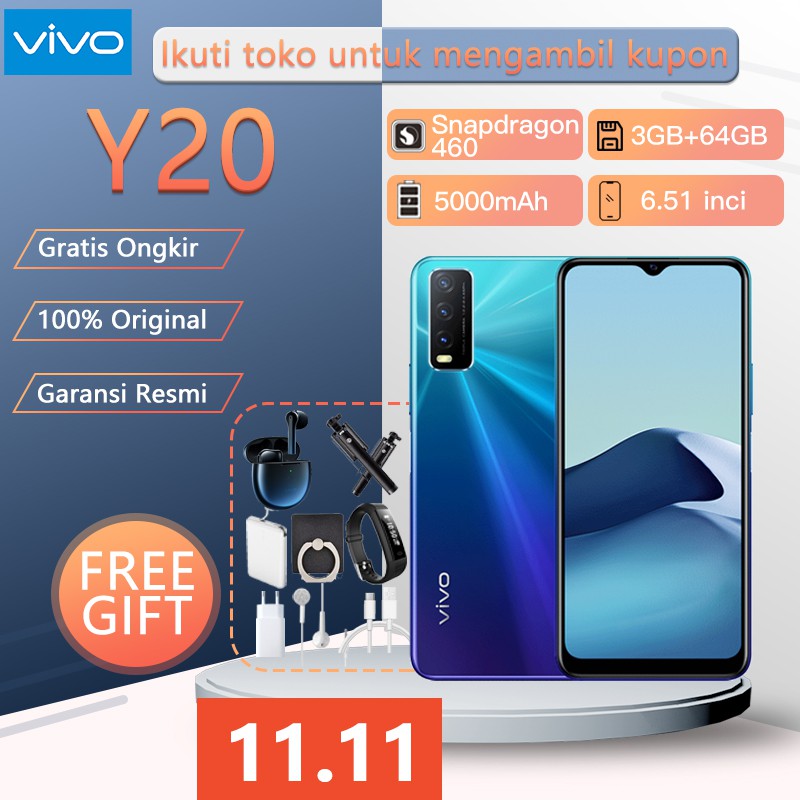 Vivo Y20 hp 3GB 64GB,BNIB Garansi Resmi Handphone vivo hp vivo y20