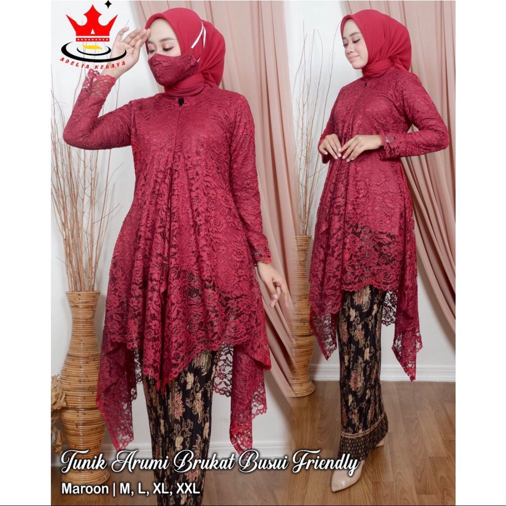 Setelan Kebaya Tunik Tulle Brukat Wanita Modern Outfit Gaun Kondangan Busui Friendly By Laquse_kebaya2