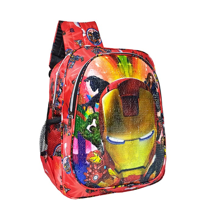 TAS RANSEL SEQUIN / USAP 2 GAMBAR KARAKTER IRON MAN - ULTRAMAN ANAK SEKOLAH TK / SD