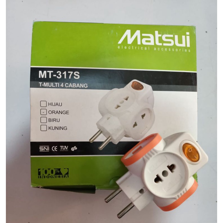 STEKER T MULTI CABANG 4 + ON/OFF SWITCH KUNINGAN MATSUI MT-317S
