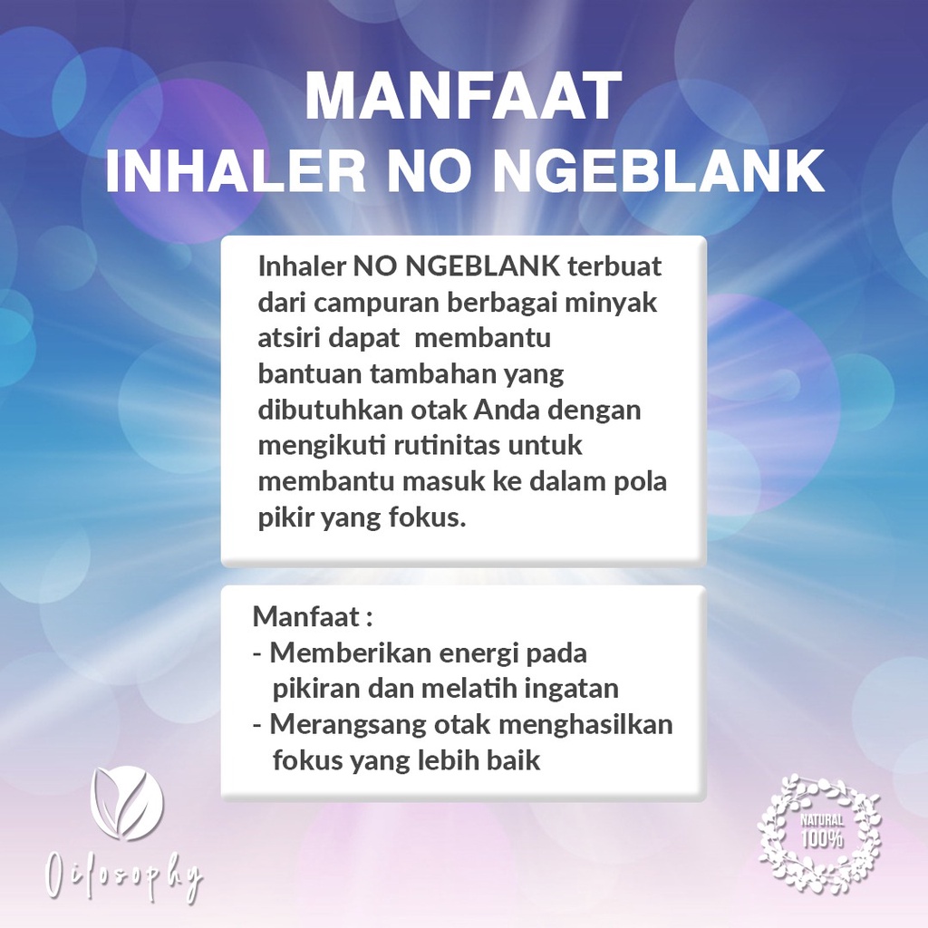 INHALER ESENTIAL OIL PENINGKAT FOKUS | HERBAL | AROMATERAPI | BUKAN DIFFUSER | KESEHATAN | PERAWATAN