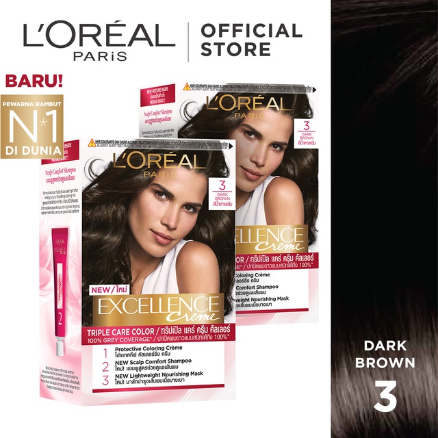  L Oreal  Paris Excellence Creme 3 Cat  Rambut  Natural Dark  