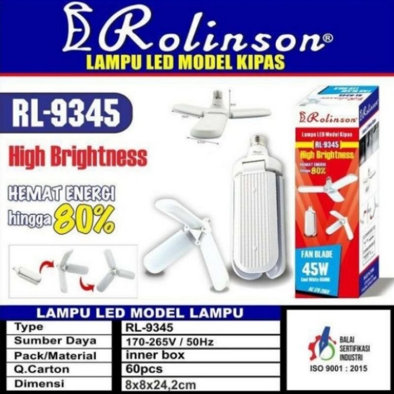 Lampu Kipas 3 Baling 45 Watt Rolinson Rl 9345