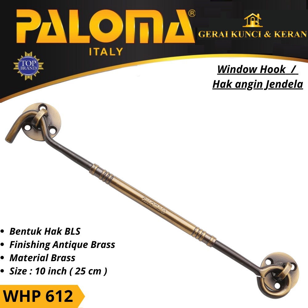 HAK ANGIN PENAHAN JENDELA WHP 612 BRASS 10&quot; INCH 25CM  ANTIK AB WINDOW HOOK CANTOLAN