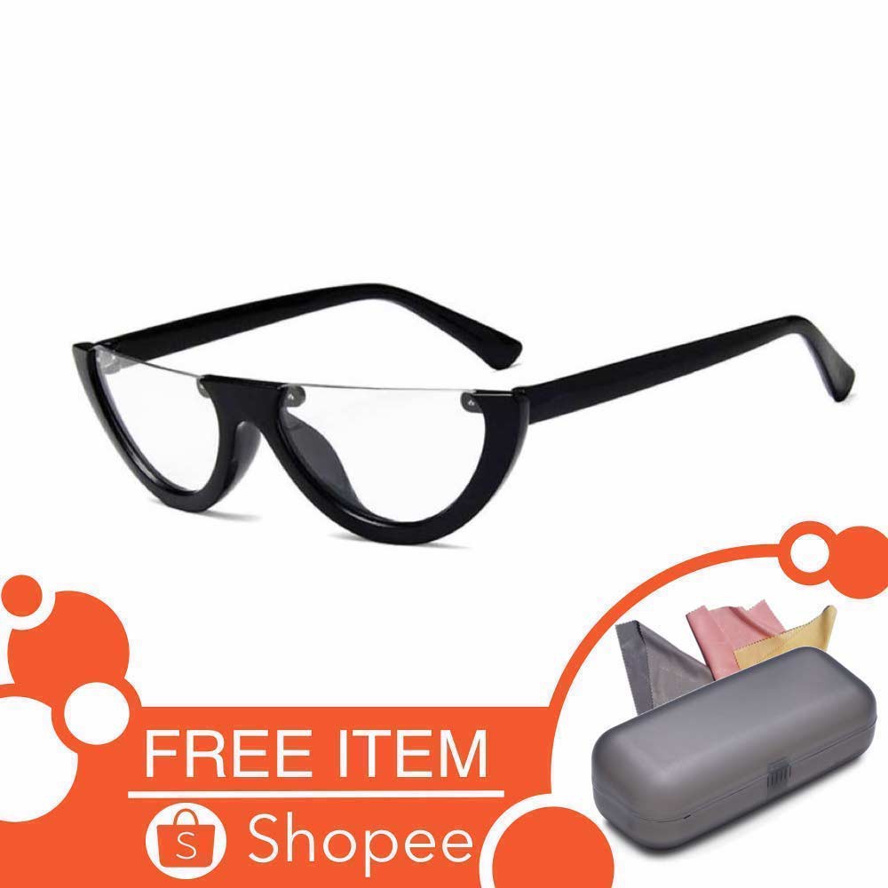 Anti UV Eye Cat Sunglasses [ Hitam Transpatan ] Kacamata Pria &amp; Wanita - SH Free Kotak Kacamata