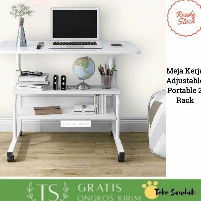 Meja Kerja Portable Minimalis Meja Laptop Lipat Portable 2 Rak Kokoh Best Seller