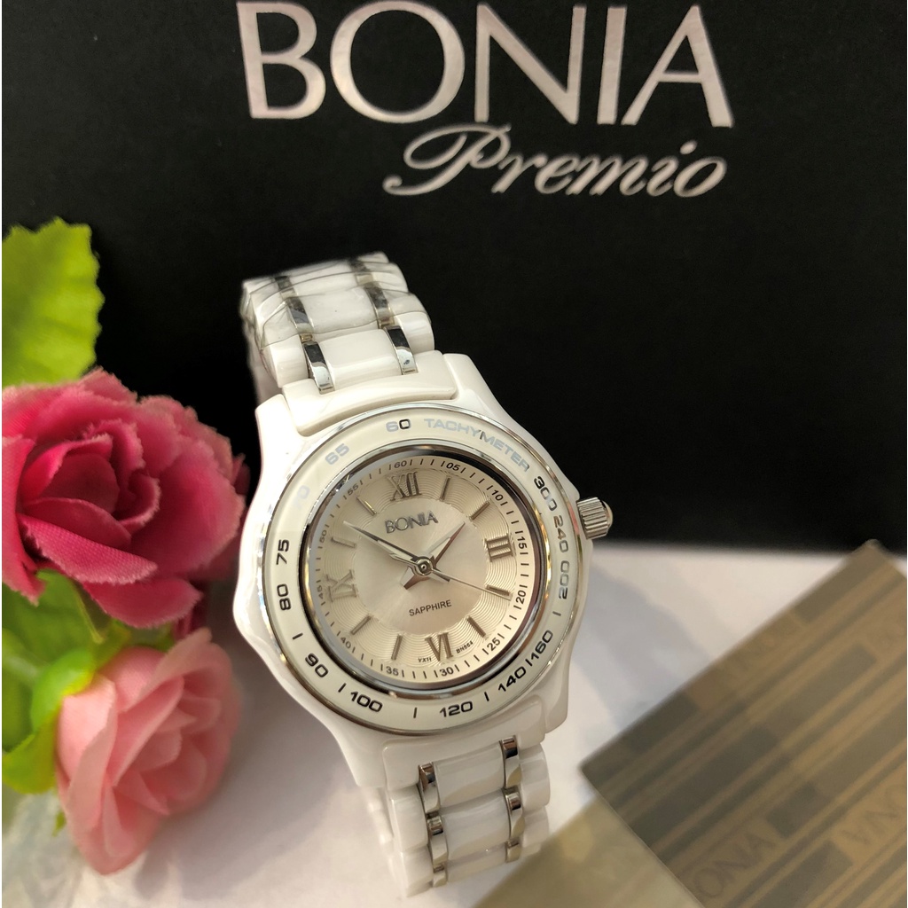 Limited Stock Jam Tangan Wanita Original Brand BONIA SPPHIRE Ladies Watch Material Case Dan Strap Keramik Mix Stainless Steel Type Analog Movement Quartz Water Resistant Garansi 1Tahun+Box Original Dan Kartu Garansi