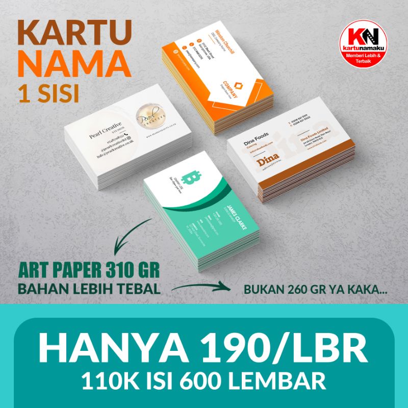 

Kartu Nama MURAH Bahan Art Paper TEBAL 310 GR 1 Sisi