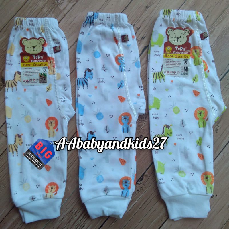 TARA 3PC Celana Panjang Bayi Dengan Tempat Pampers Dasar Putih Ukuran SM L XL SNI Hight Quality