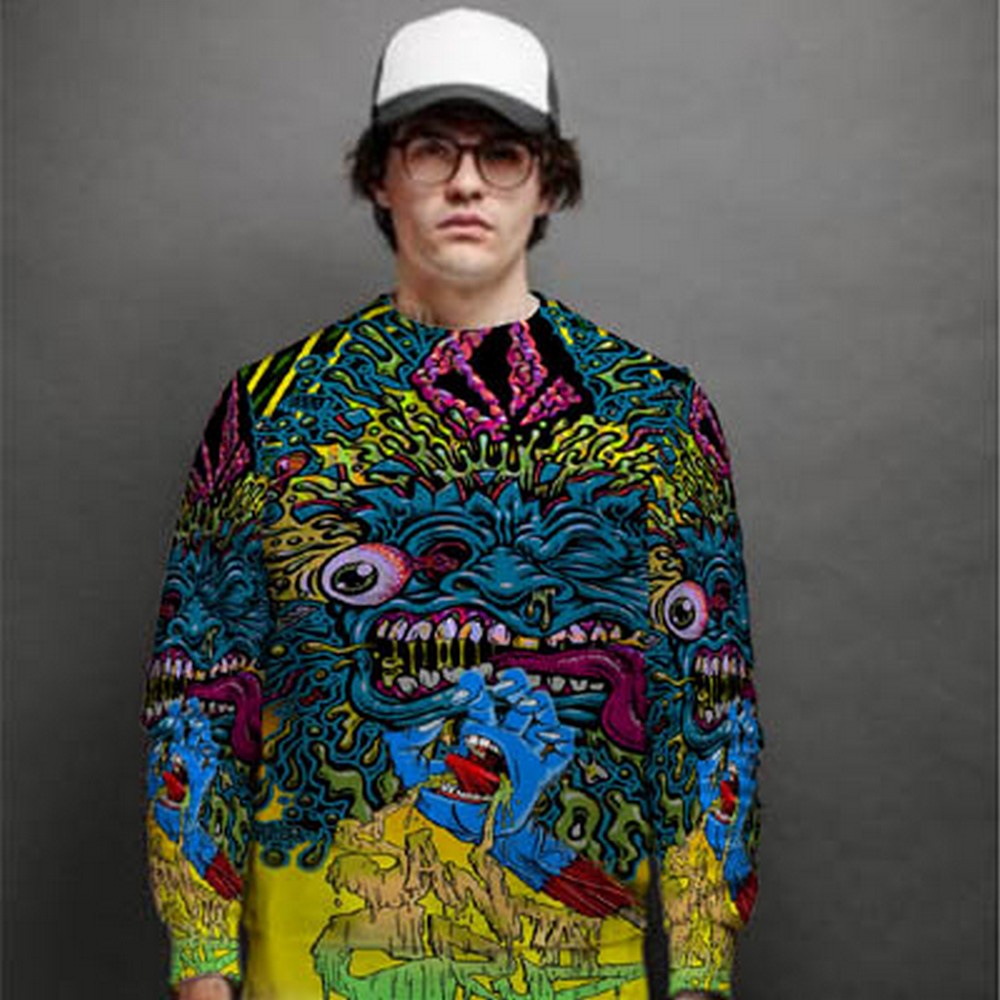 Jaket Sweatshirt Jimbo Phillips Skate Santa Cruz Volcom Snowboarding Sweat Shirt Fullprint Bahan Pol