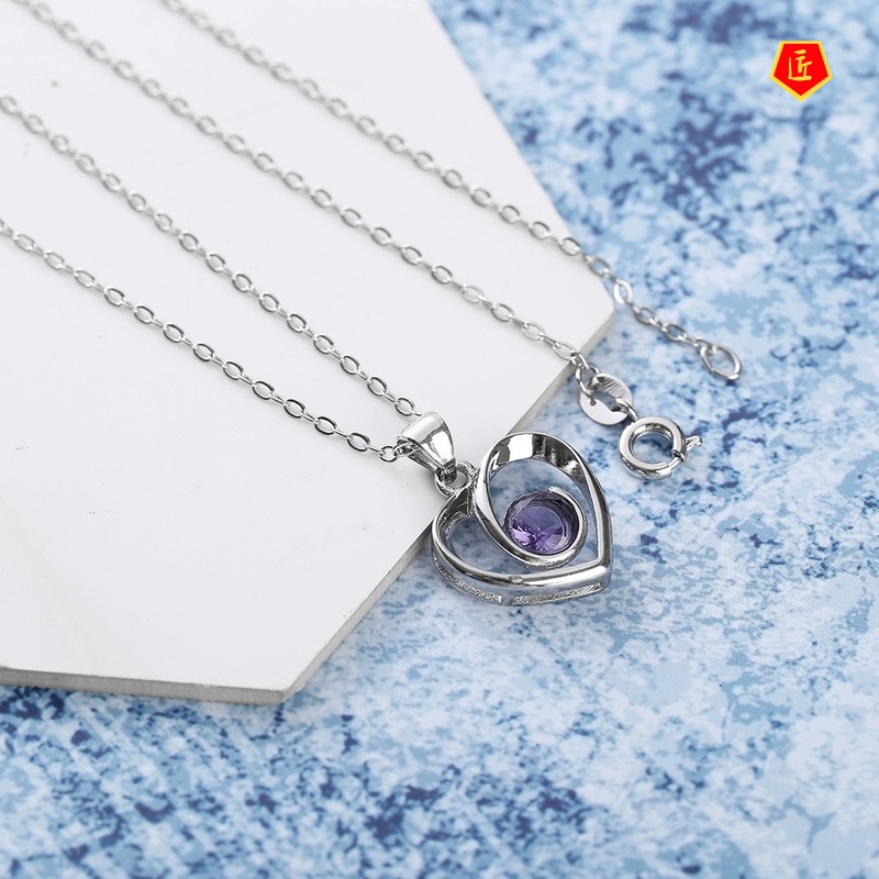 [Ready Stock]925 Silver Heart-Shaped Blue Crystal Pendant Simple Fashion