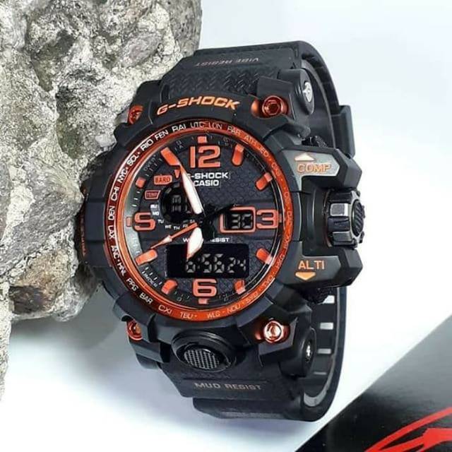 Jam Tangan Gshock GWG1000 Pria Water Resist Renang - Hitam lis Oren