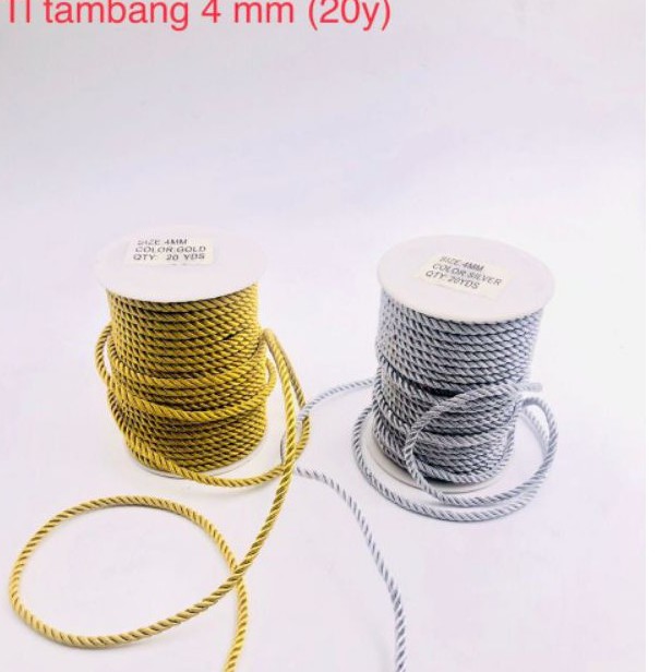 Tali kur model tambang Warna Emas/Perak 4 mm.untuk crafting