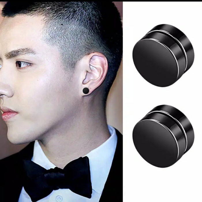 [NEW] 2 PCS Anting Magnet Hitam Pria Wanita Anting Klip Tanpa Tindik Anting BTS Korea Wanita Cowok Kekinian Aksesoris Fashion