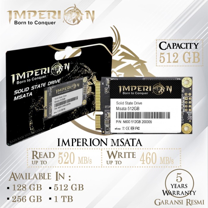 SSD MSATA IMPERION 512 GB GARANSI RESMI 5 TAHUN SSD MSATA 512GB