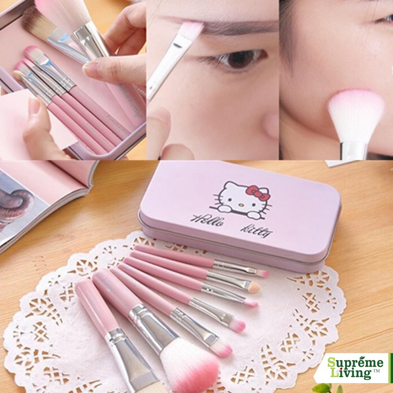7 Pcs Kuas Hello Kitty Mini Makeup Brush Kaleng