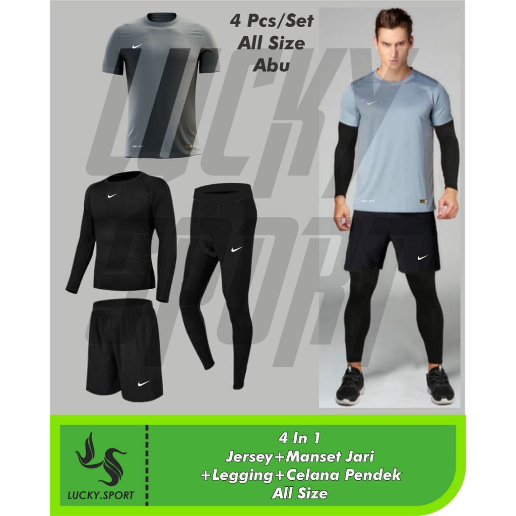 Paket 4 in 1 Baju Celana running Sepak bola jersey Legging pjg manset Panjang Banyak warna Mantap