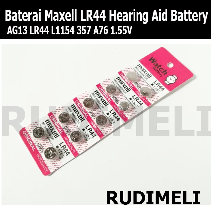 Batrai/Baterai Maxell LR44 Hearing Aid Battery / Batrai Alat Bantu Dengar TERMOMETER MINI / AG13 LR44 L1154 357 A76 1.55V