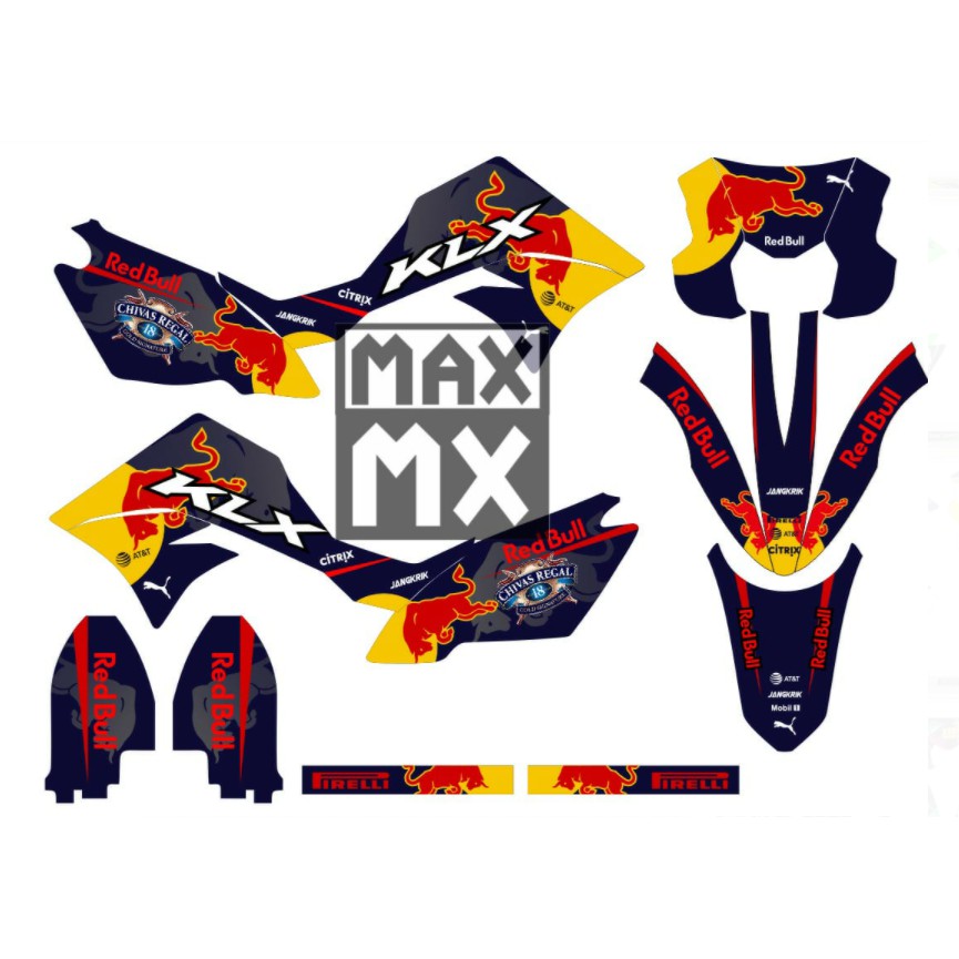 Decal Stiker KLX 150 New Dtracker Dekal Variasi Sticker Striping costum Full Body redbull 048