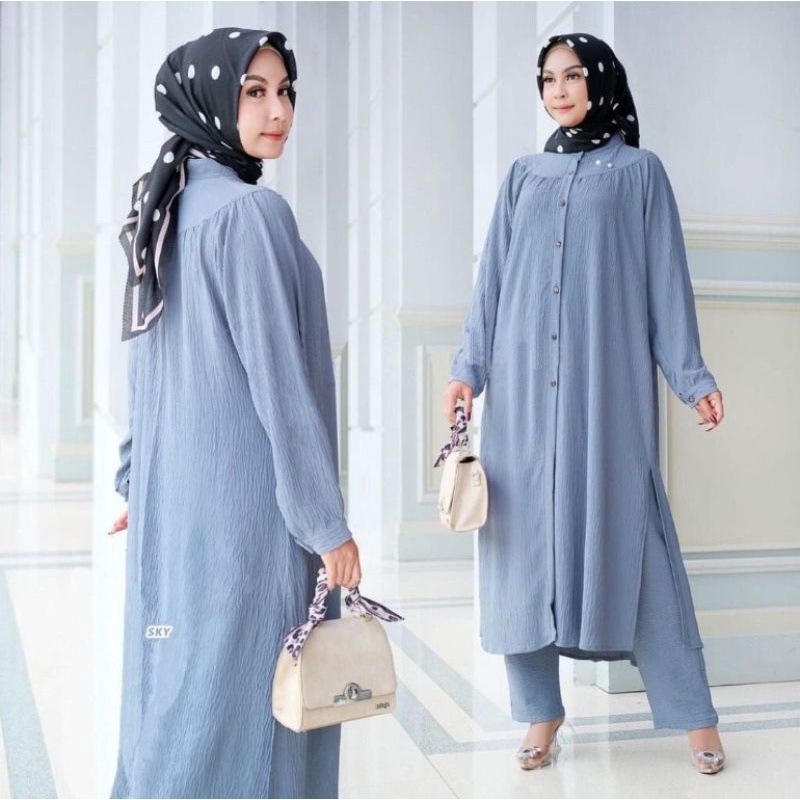 ￼Long Set Series Original Tulus Signature Home Setelan Busui Polos Katun Rayon Crinkle Airflow Premi