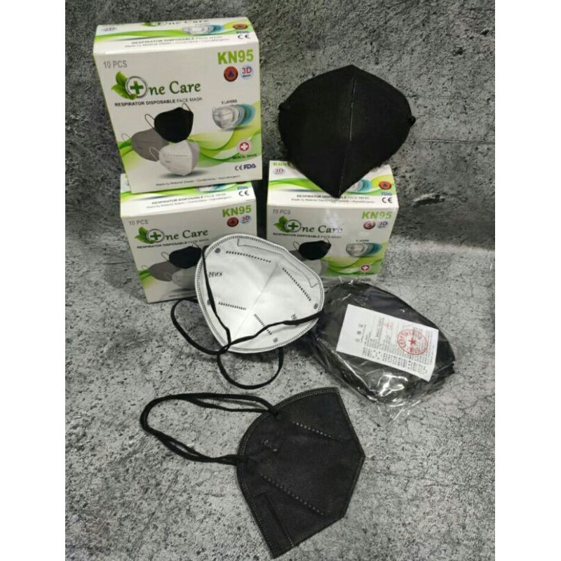 Masker KN95 Hijab 5ply Full Care KN95 Headloop hitam putih isi 10pcs