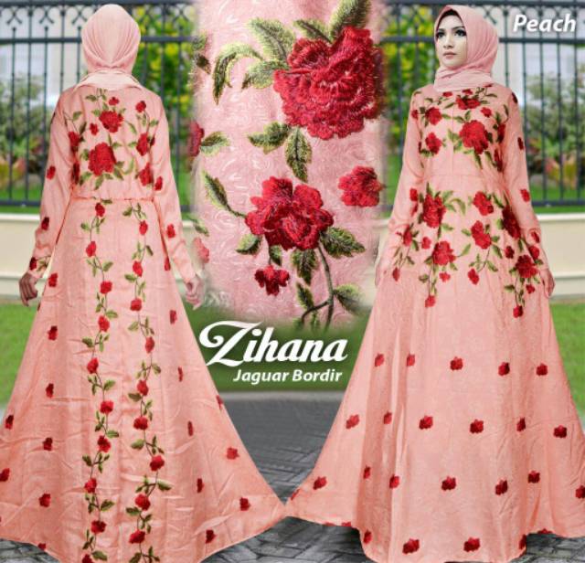 Zihana gamis bahan jaguard bunga