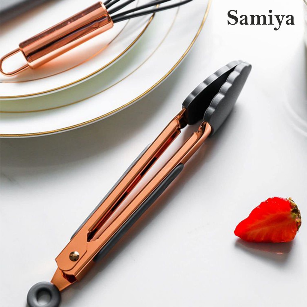 mini food tong clip korea / penjepit capitan makanan / pencapit gorengan silicone stainless rosegold