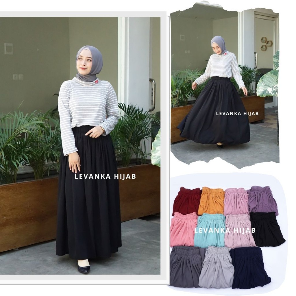 Rok Wolfis ORI / Rempel Lipit rok rempel maxi / Rok Lebar polos panjang / Fame Skirt