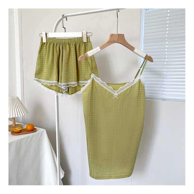 【New】FRS Home 2022 piyama wanita suspender celana pendek dua potong lucu busur renda baru es sutra h