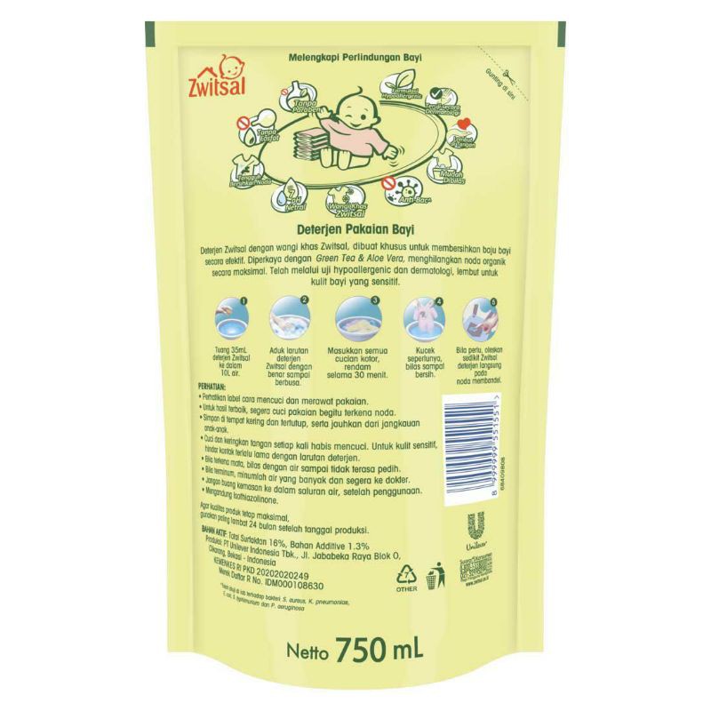 Zwitsal Baby Fabric Detergent 750ml / Sabun Cuci Pakaian Bayi / Sabun Cuci Baju Bayi