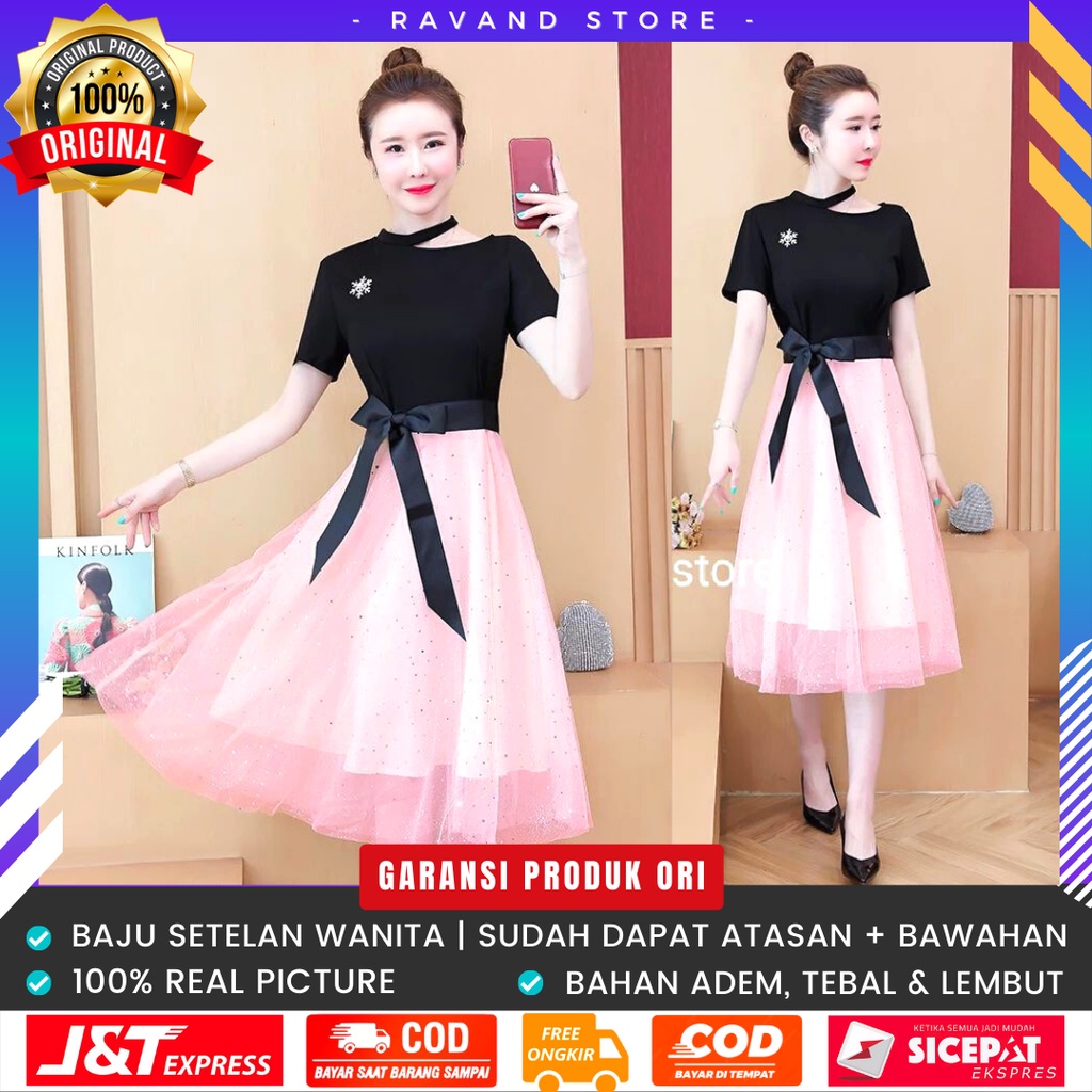 Baju Setelan Stelan Rok Wanita Kekinian Import Terbaru Set Pakaian Dress Dress Atasan Kaos Lengan Pe