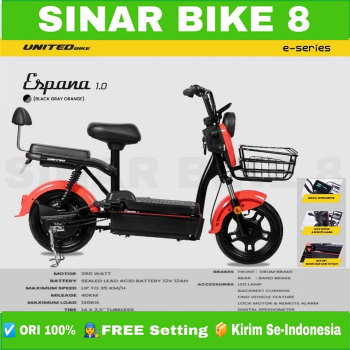 Sepeda Listrik Electric Bike UNITED ESPANA 1.0 Electric E Bike 350 Watt By United