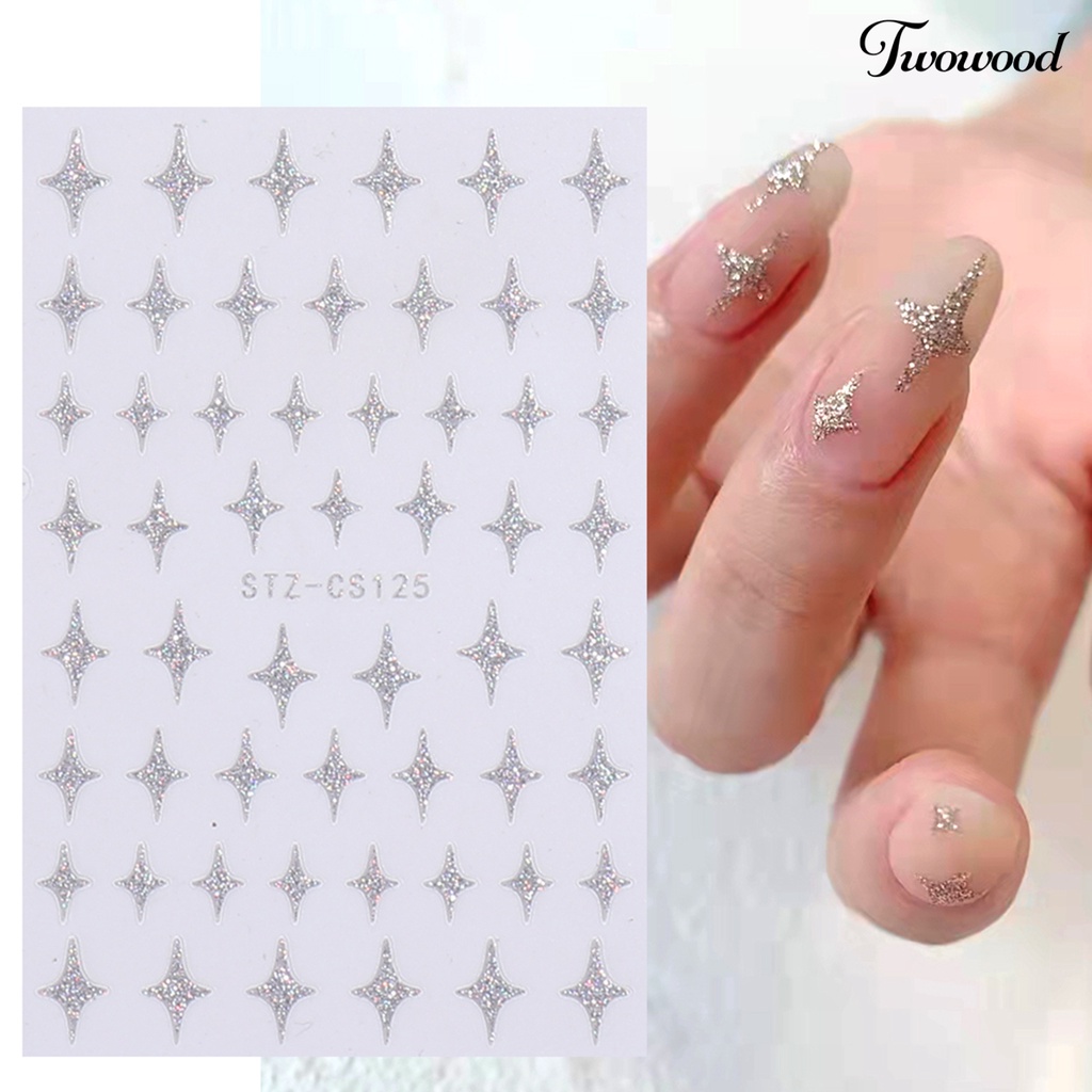 Twowood 5pcs / Set Stiker Kuku 3D Motif Starburst / Love / Beruang Aksen Glitter Untuk Nail Art / Manicure DIY