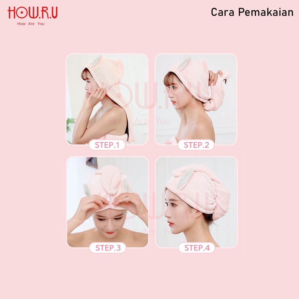 HOW.R.U | Handuk Keramas Microfiber Lucu Cepat Kering / Head Towel Model Kuping Bunny