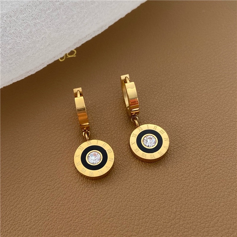 anting titanium asli stainless steel terbaru termurah tercantik diamonde bulat mata hitam